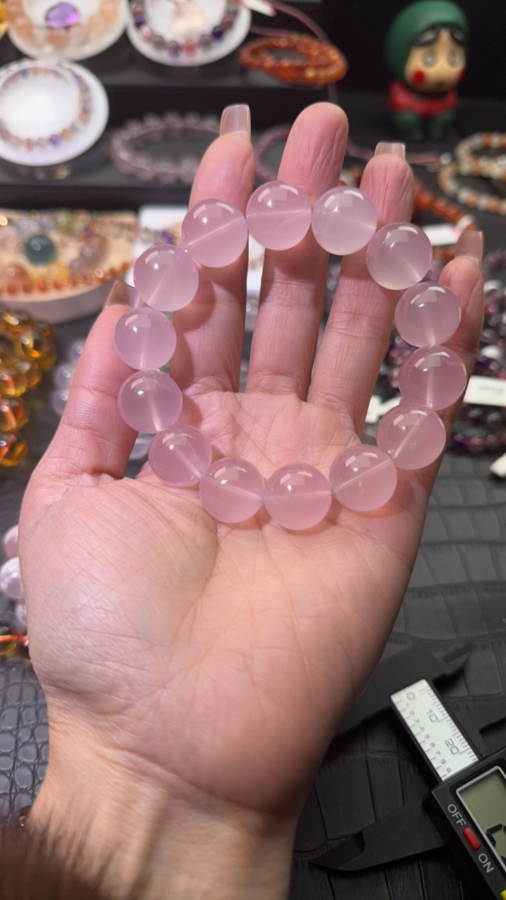 天然粉水晶果冻粉手串