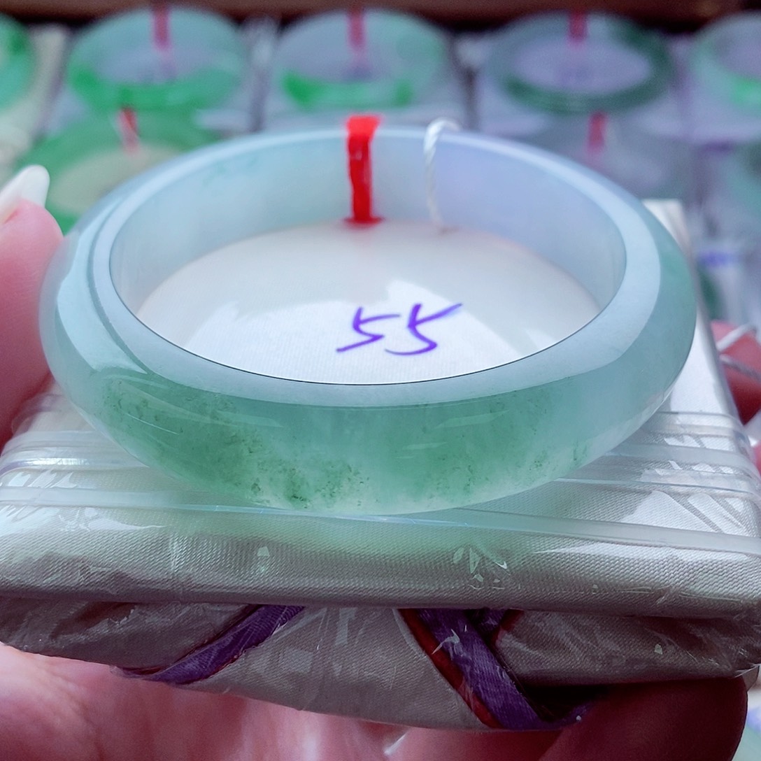 翡翠未镶嵌手镯366意境飘花冰透冰胶起光紫罗兰