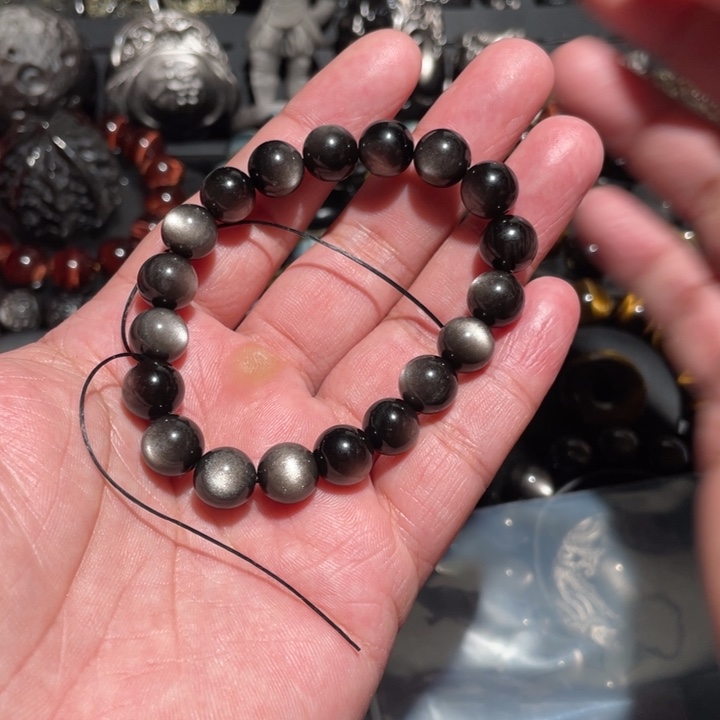 黑曜岩手串未镶嵌猫****油