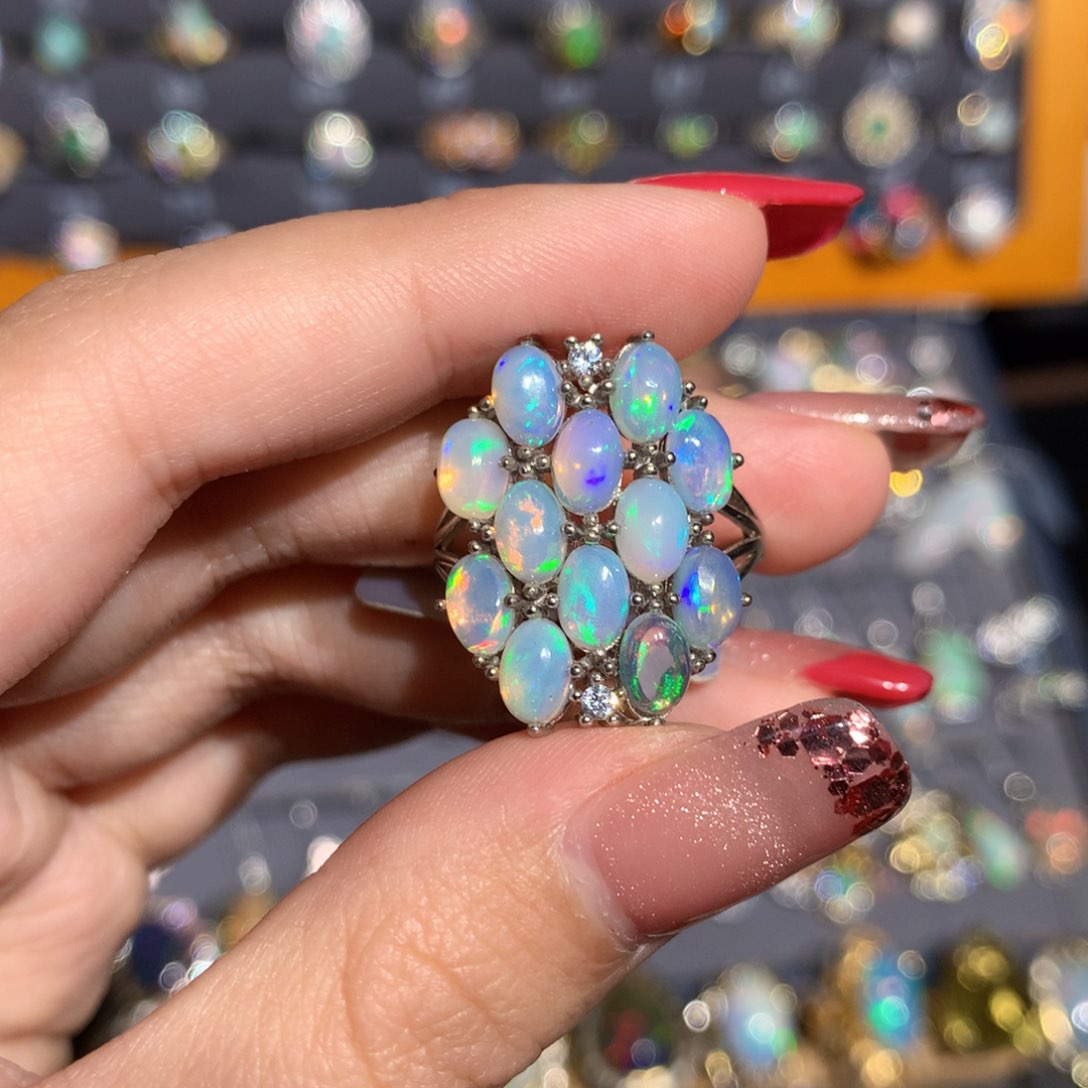 银S925镶嵌欧泊欧泊戒指y