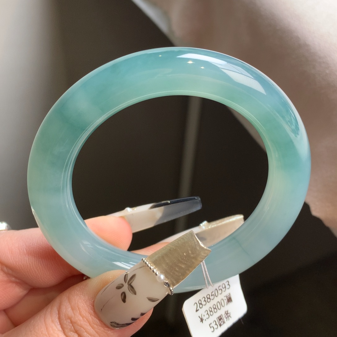 翡翠未镶嵌手镯冰胶蓝圆条