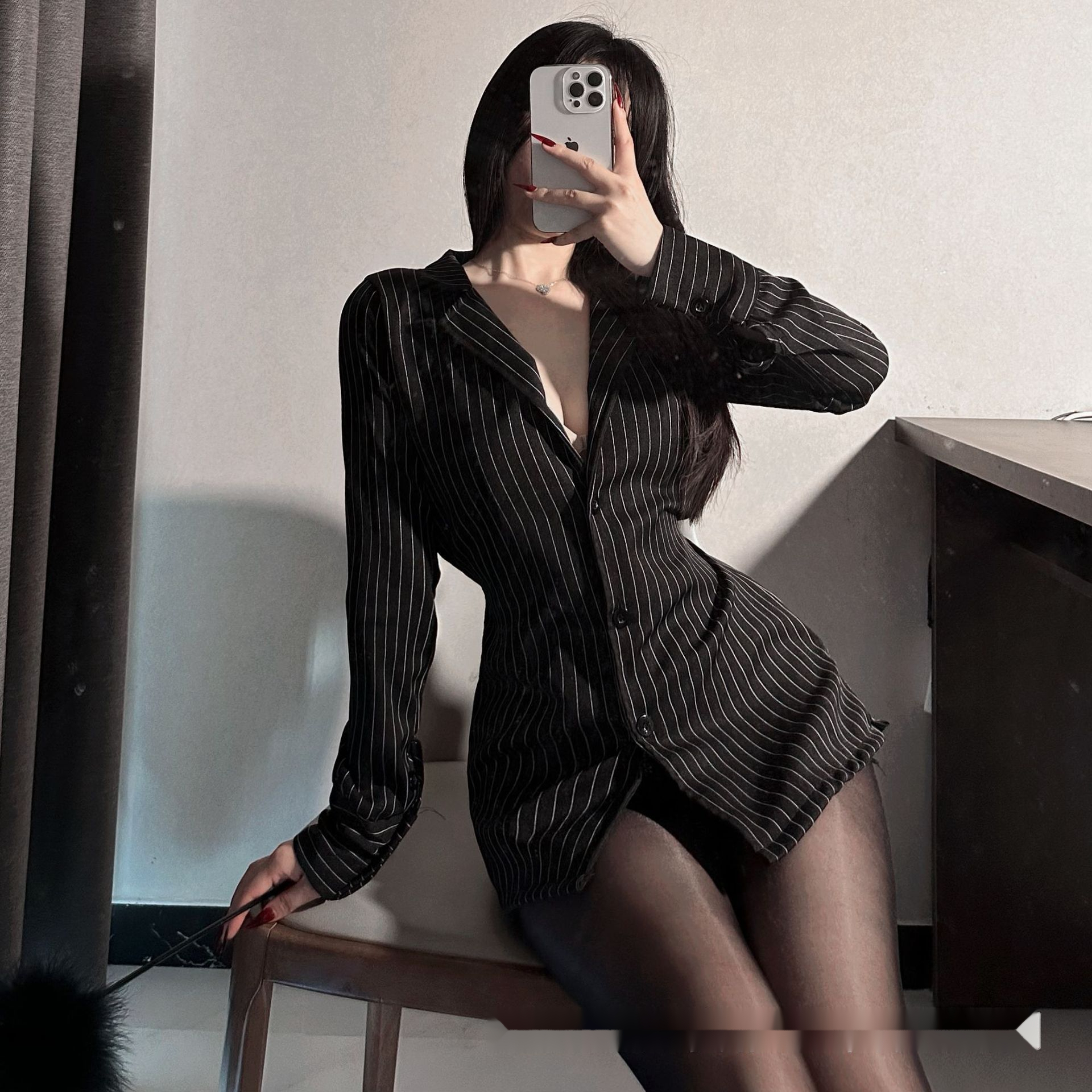 御姐制服性感夜店风撞色条纹夜店酒吧舞台纯欲教师角色扮演睡裙