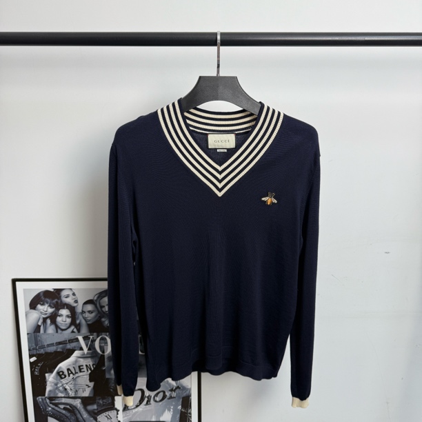 99新 GUCCI/古驰 小蜜蜂v领针织衫/XL码带吊牌