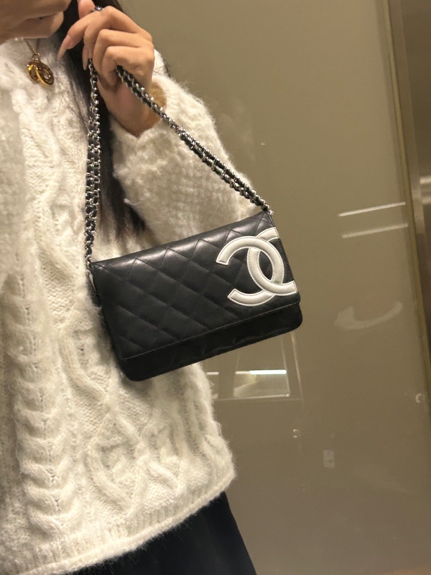 95新 Chanel/香奈儿 黑色康鹏qoc链条包