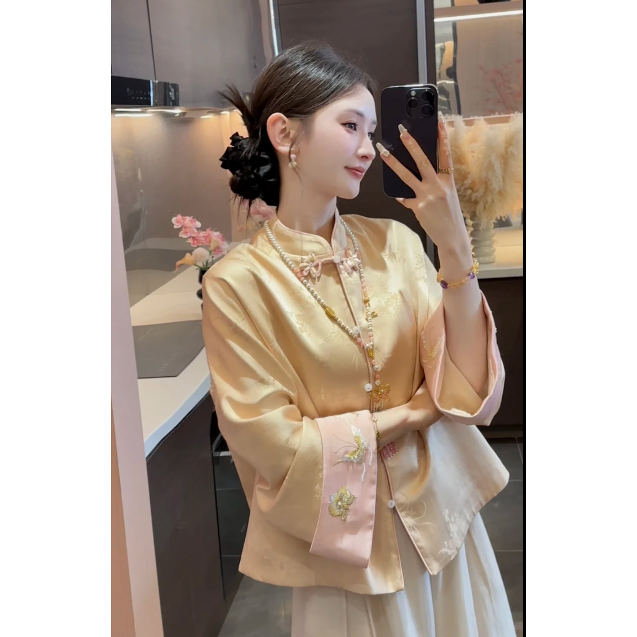 【现货】【两世欢】2025秋季新款新中式缎面提花高级感外套+阔腿裤