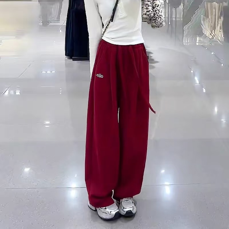 （老款断码清仓）运动裤女士卫裤微弹直筒刺绣阔腿裤透气显瘦遮肉