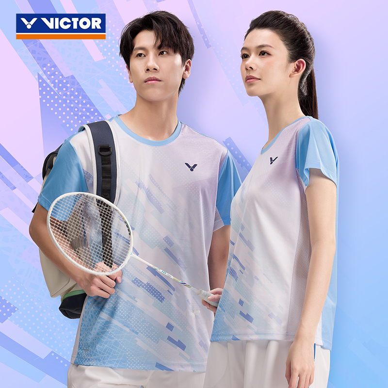 VICTOR胜利羽毛球服威克多比赛系列男女款针织运动短袖T恤T-50022