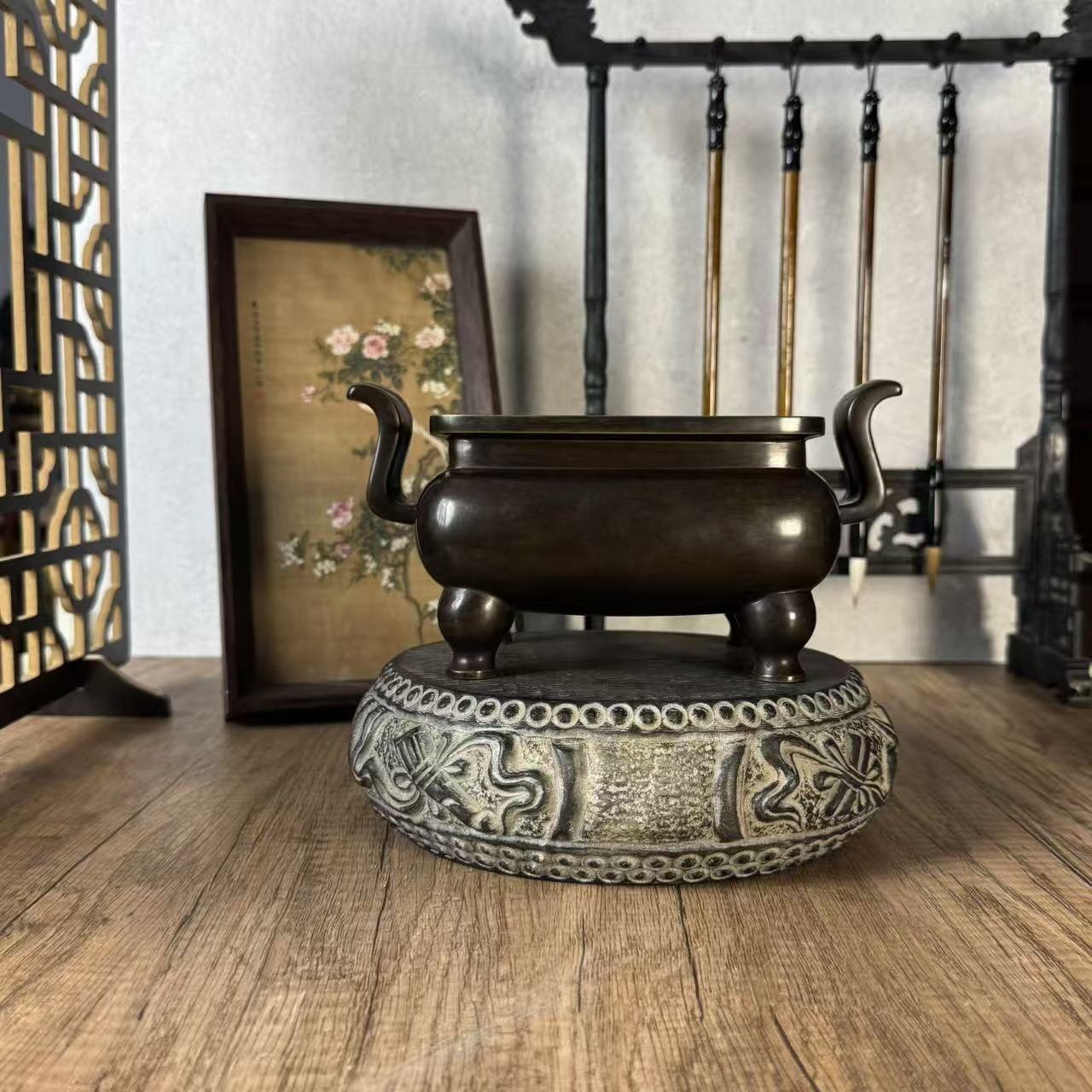 司氏铜炉一比一四足朝官耳炉（收藏级现代仿古工艺品）