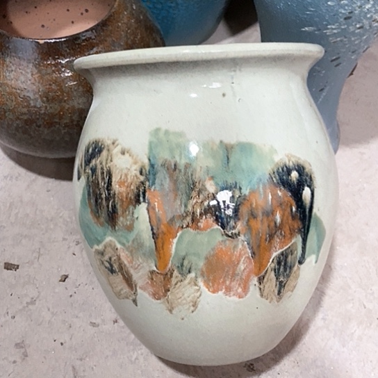 紫砂花盆口24高度30水墨画磕碰瑕疵