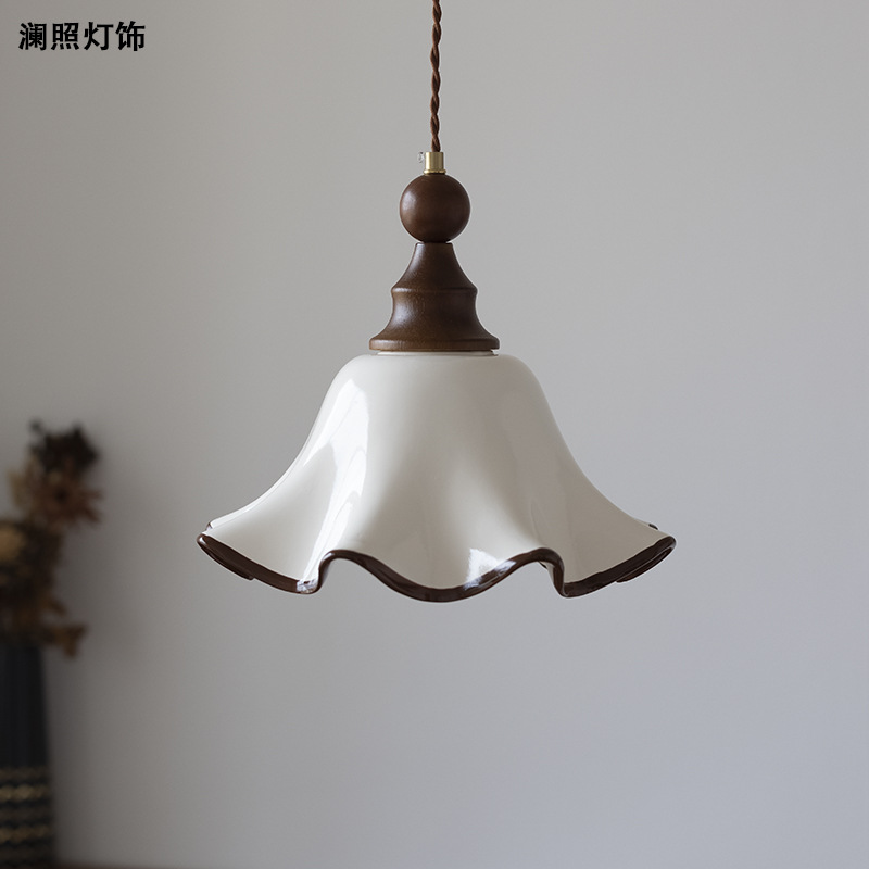中古风餐厅吊灯法式复古手绘陶瓷实木美式卧室床头玄关咖啡厅灯具