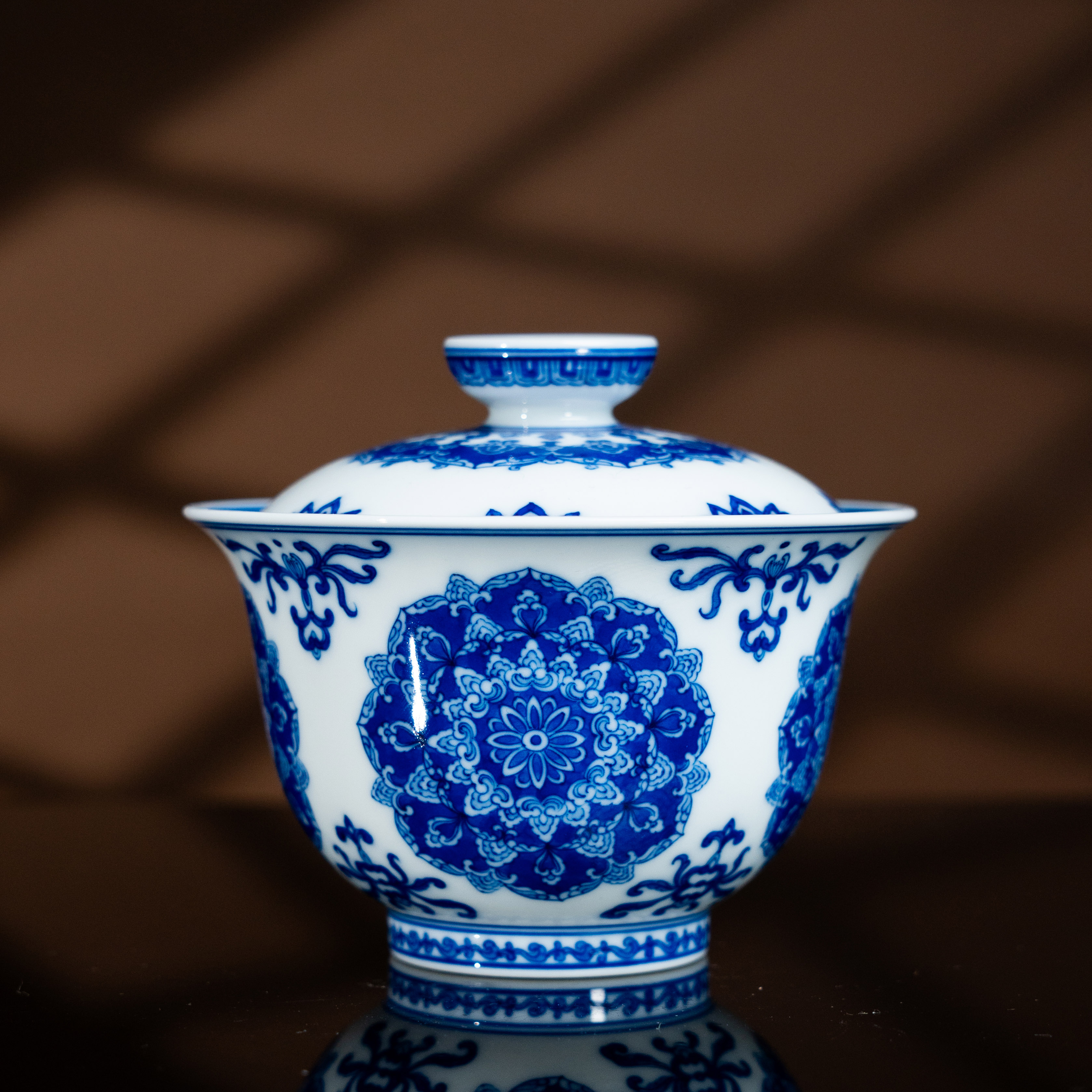 黄振匠造薄胎宝相花盖碗原矿全手工柴窑经典纹饰景德镇高端茶器