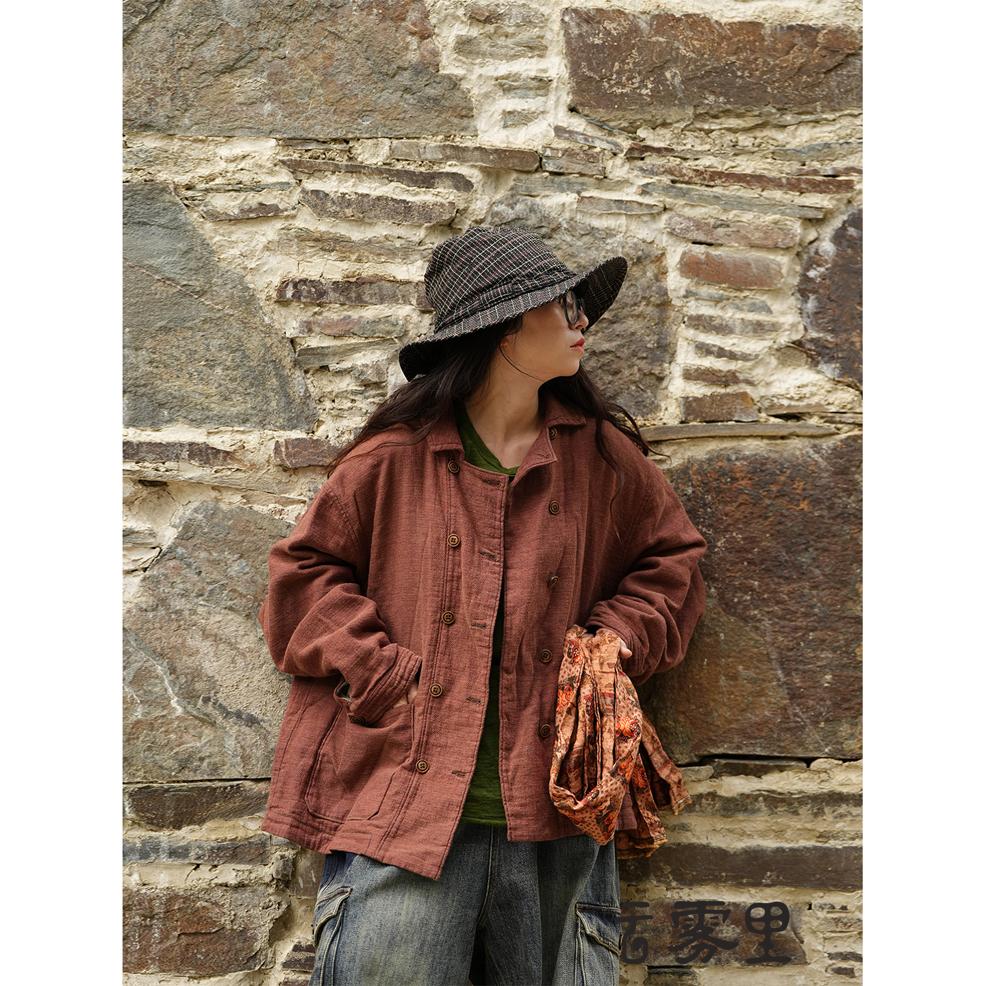 【云雾里】6116亚麻混纺双排扣短外套