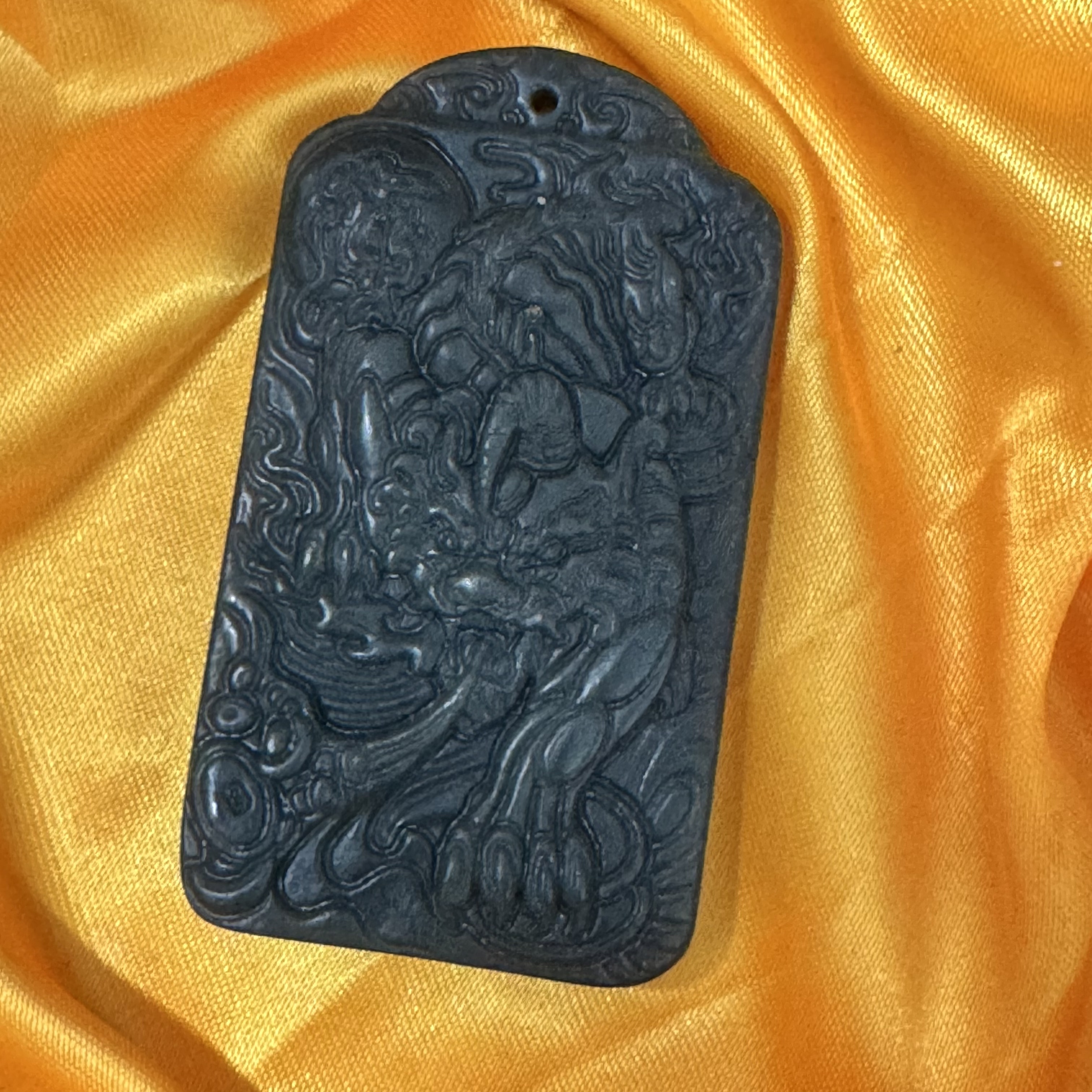 D08和田青玉，双面雕龙牌/招财进宝牌