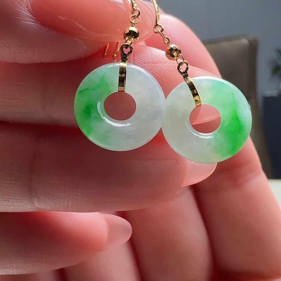 翡翠耳饰18K金镶嵌天然