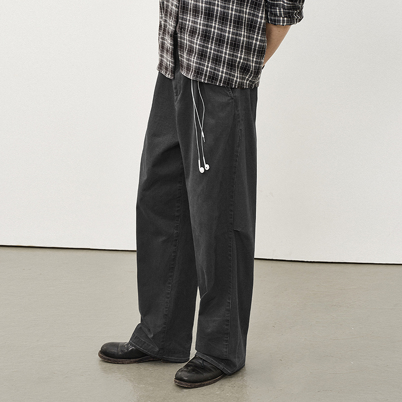 714street立体剪裁弧线打褶直筒长裤秋季水洗做旧休闲裤522221