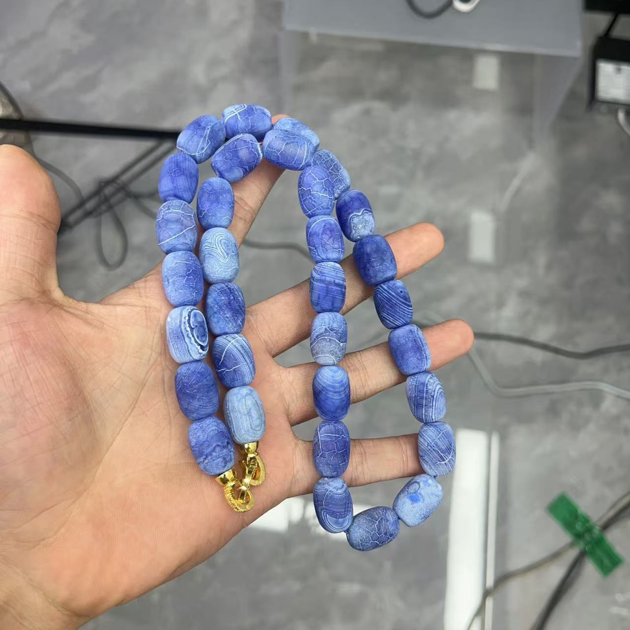 天然蓝龙芯药霜玛瑙桶珠妈妈项链 A195—多样性发