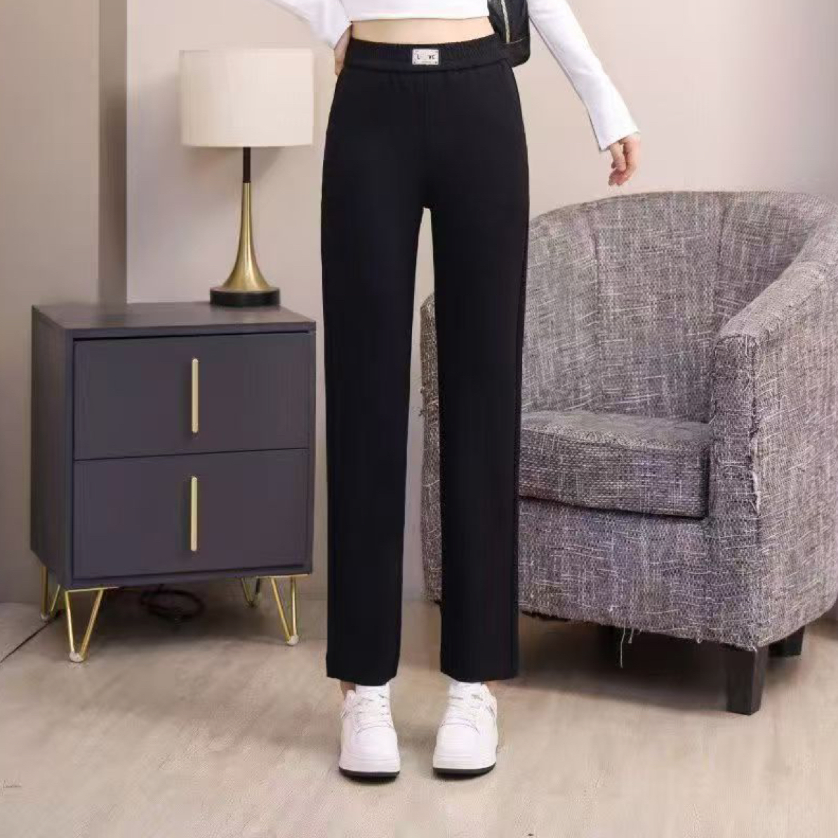 6960女士直筒九分裤宽松显瘦弹力百搭休闲时尚裤子