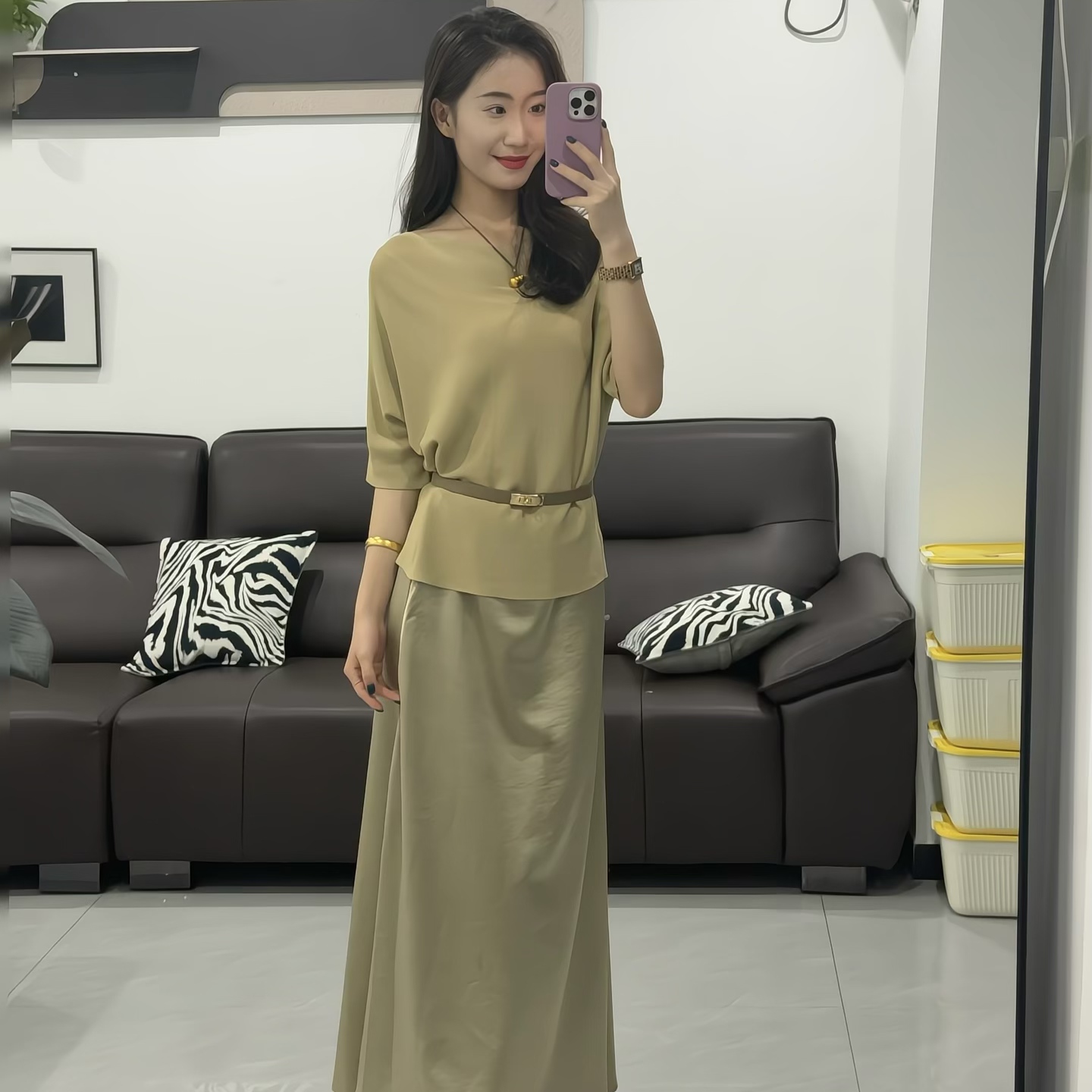 【老金专属】气质时尚2025套装上衣显瘦减龄开叉半身裙两件套D003