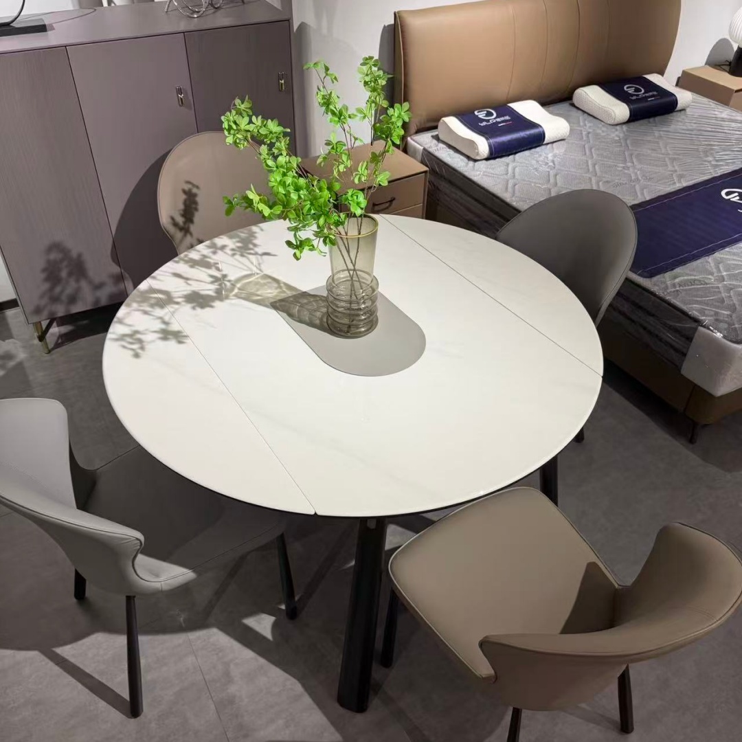 老三严选微晶石面轻奢简约家用方圆意式极简可伸缩两用餐厅餐桌椅
