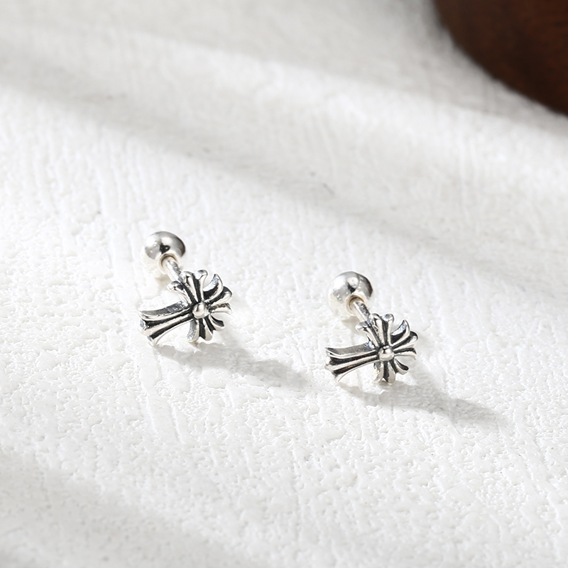 925银耳饰 十字架螺丝耳钉 耳扣 韩版流行精工