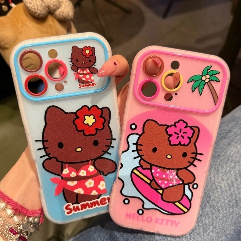 大视窗度假黑皮猫咪适用iPhone15promax手机壳苹果16pro卡通14/13