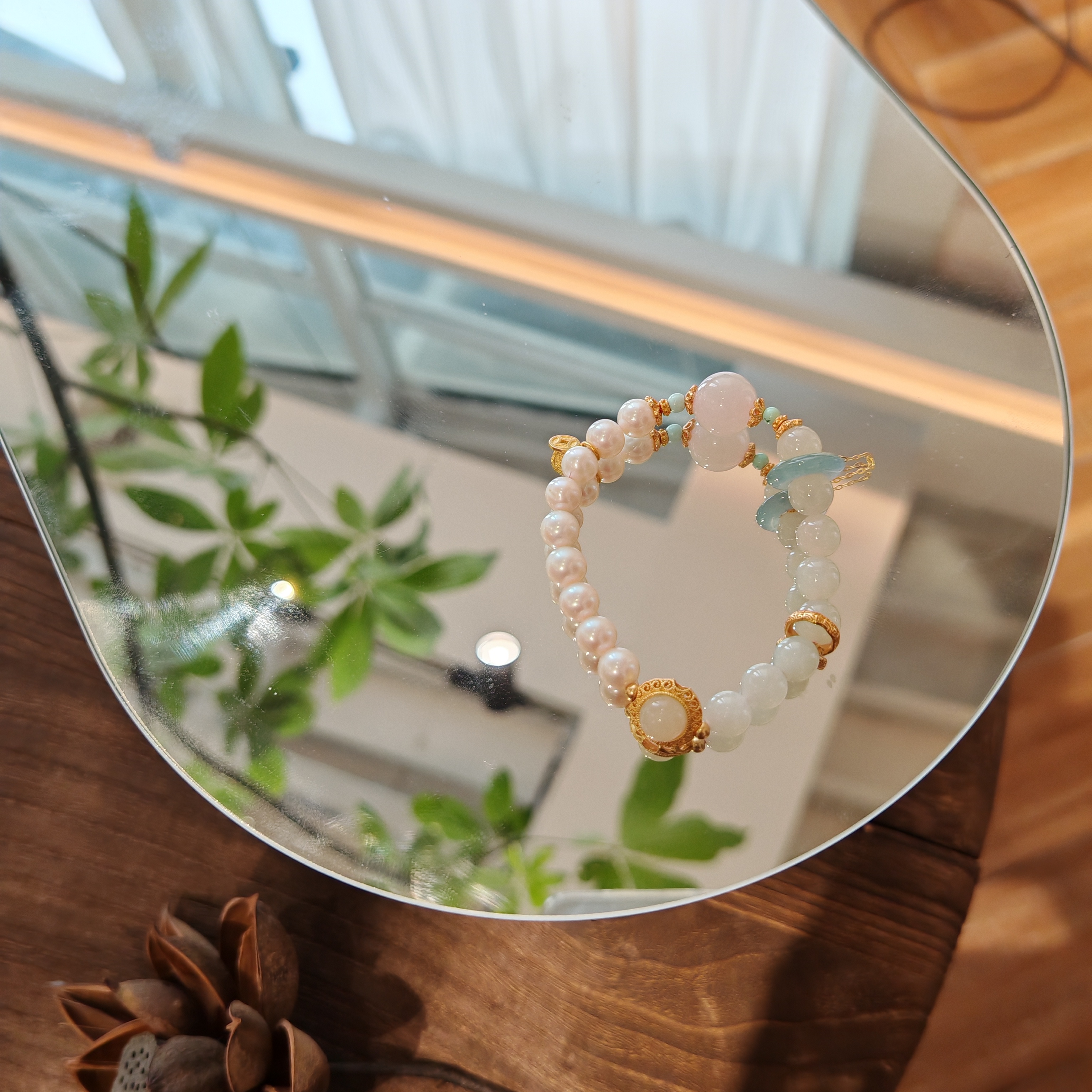 麦麦【熙悦】天然和田玉+珍珠+翡翠+925 手串 多样性发货