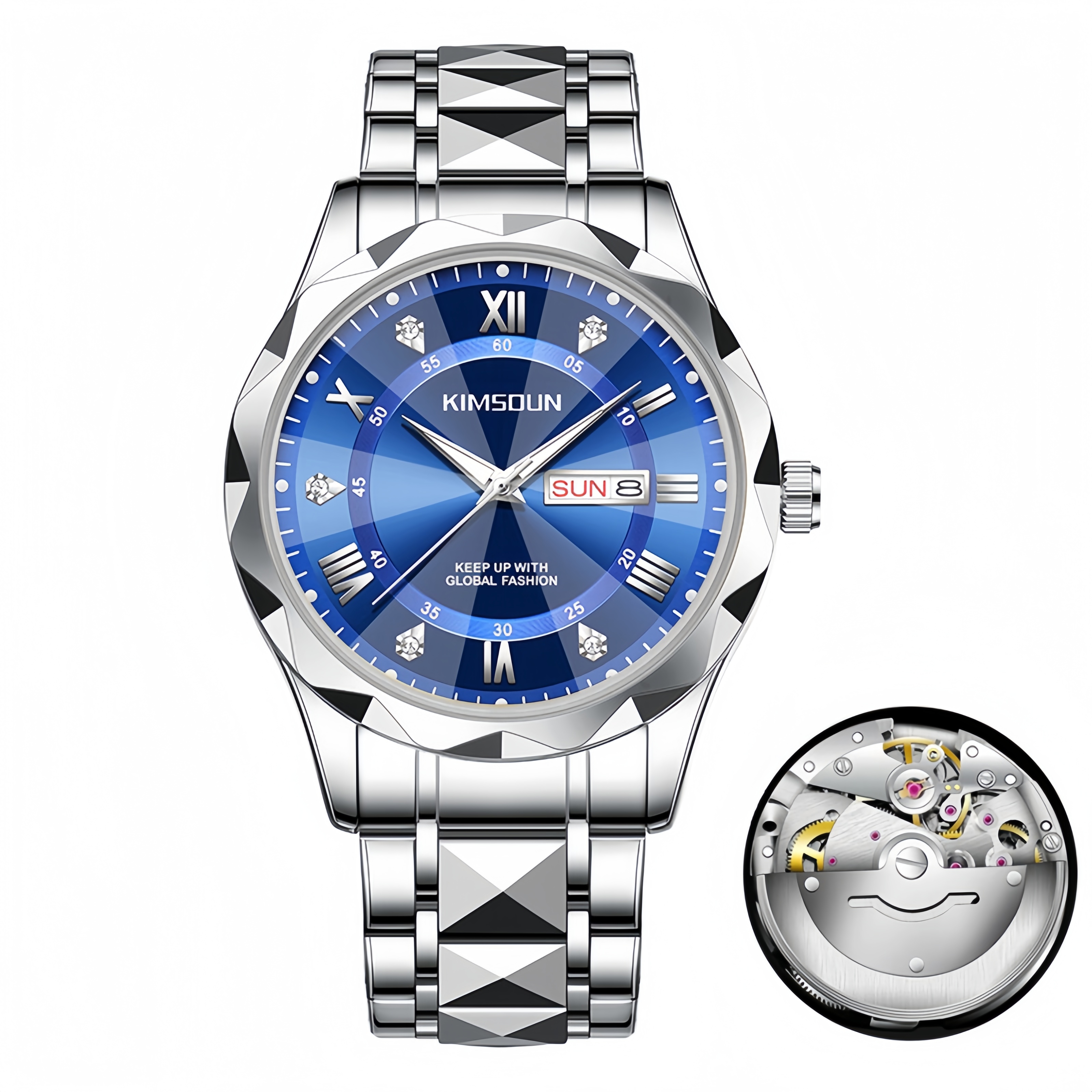 【琳姐专属】全自动镂空男士蓝面气质时尚防水日历经典腕表K-1823B