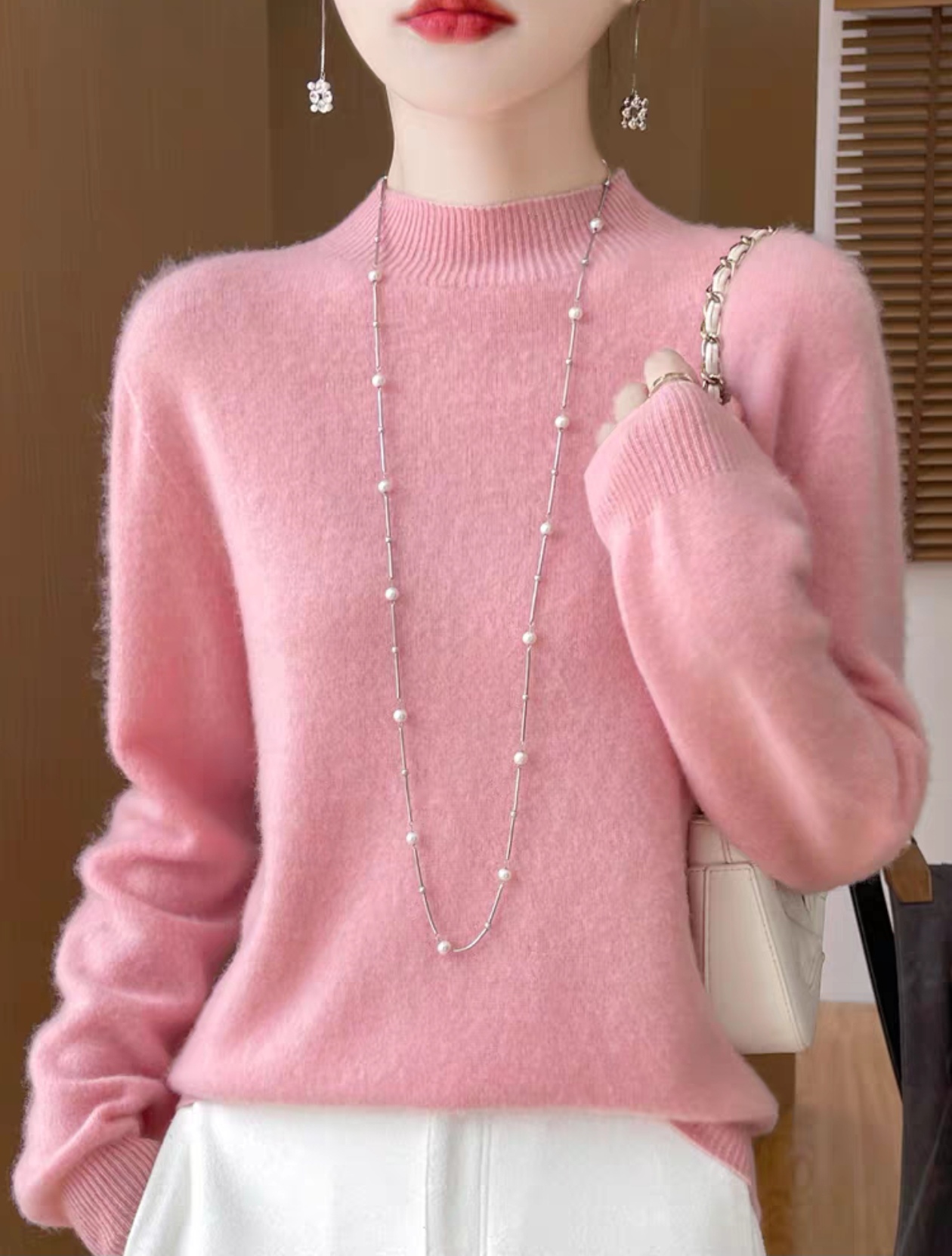 【一线成衣】加厚半高领女羊毛衫羊毛打底衫宽松针织时尚