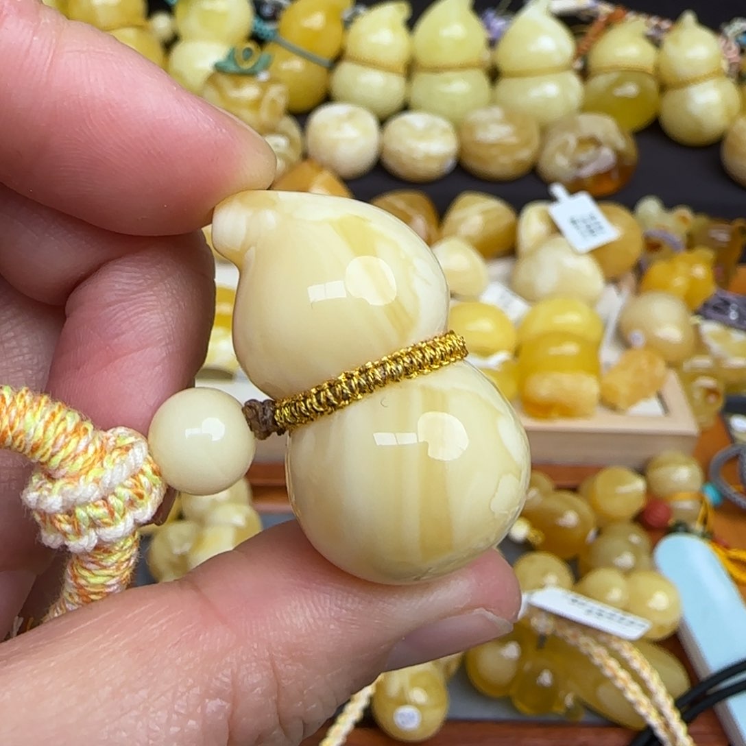 蜜蜡项圈未镶嵌天然俄料浓白妖花蜜蜡葫芦吊坠