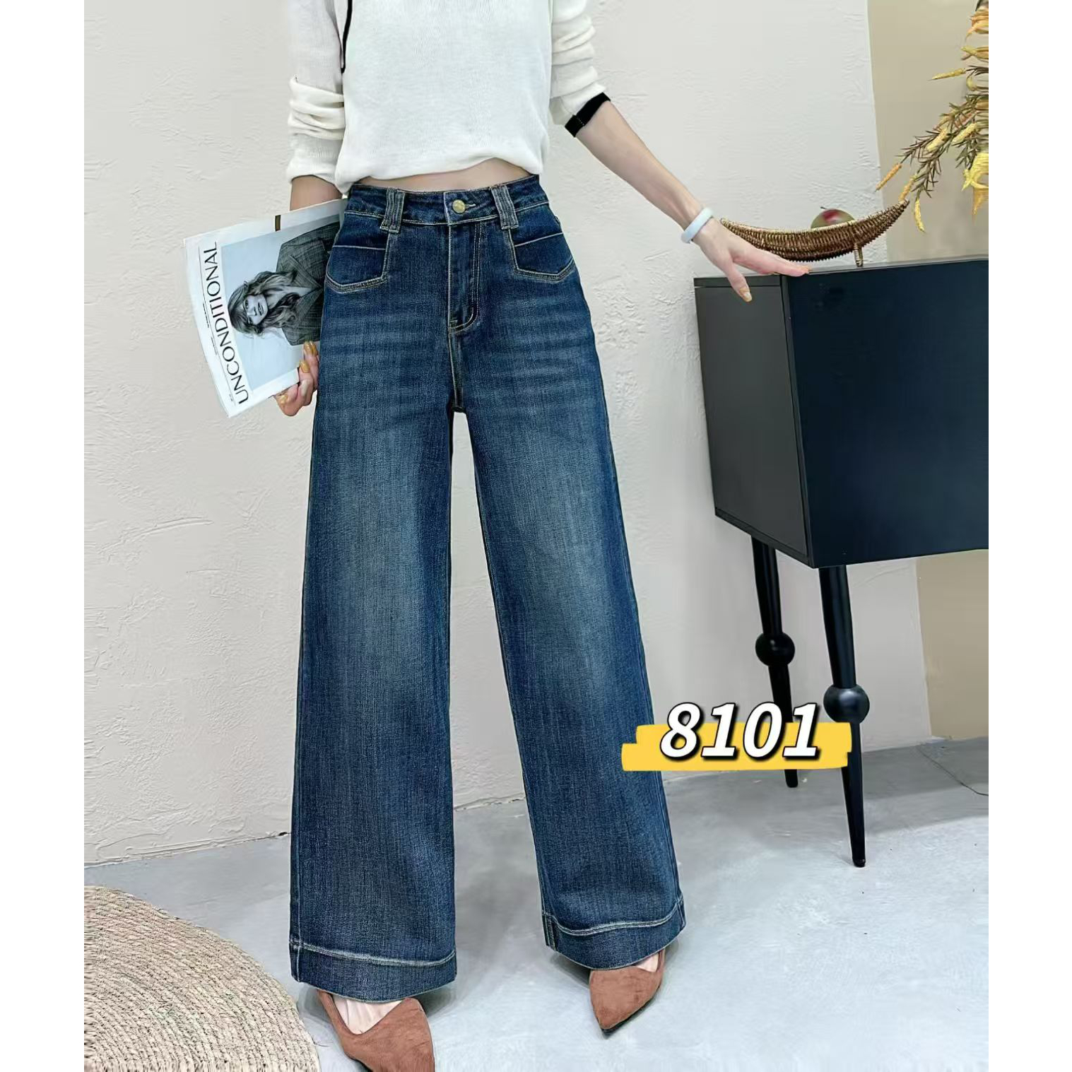 8101#秋季显瘦直筒裤牛仔裤大直筒裤宽松百搭裤子