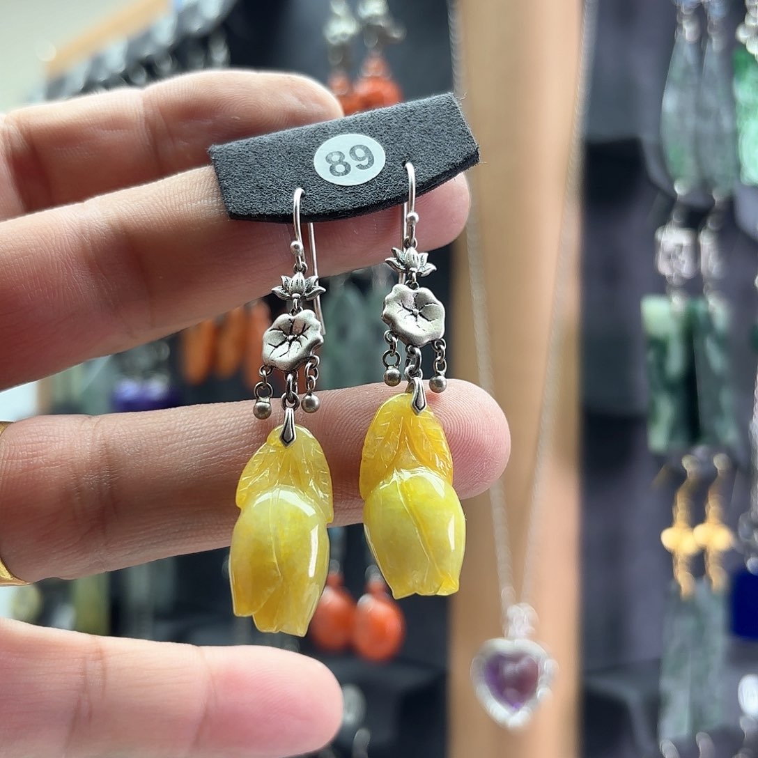 翡翠耳饰银S925镶嵌傲*