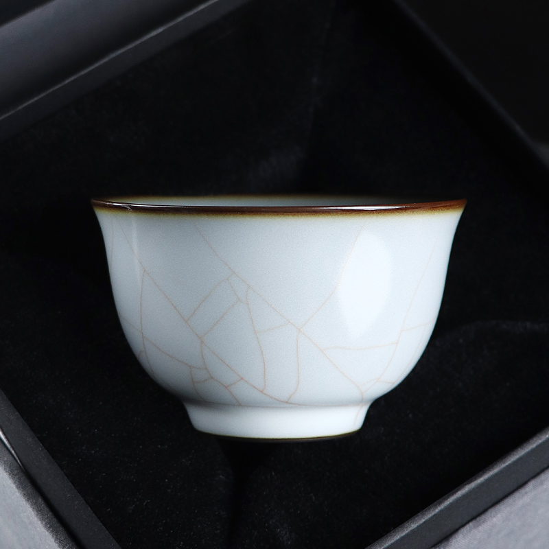 凝香阁 茶养开片铁胎月白汝窑压手杯 家用陶瓷茶具茶杯大号主人杯