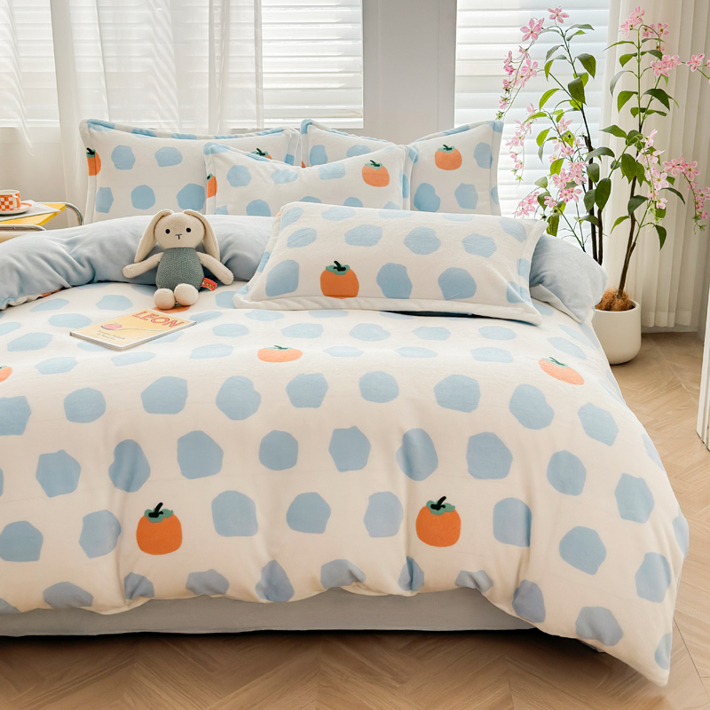 小清新牛奶绒四件套