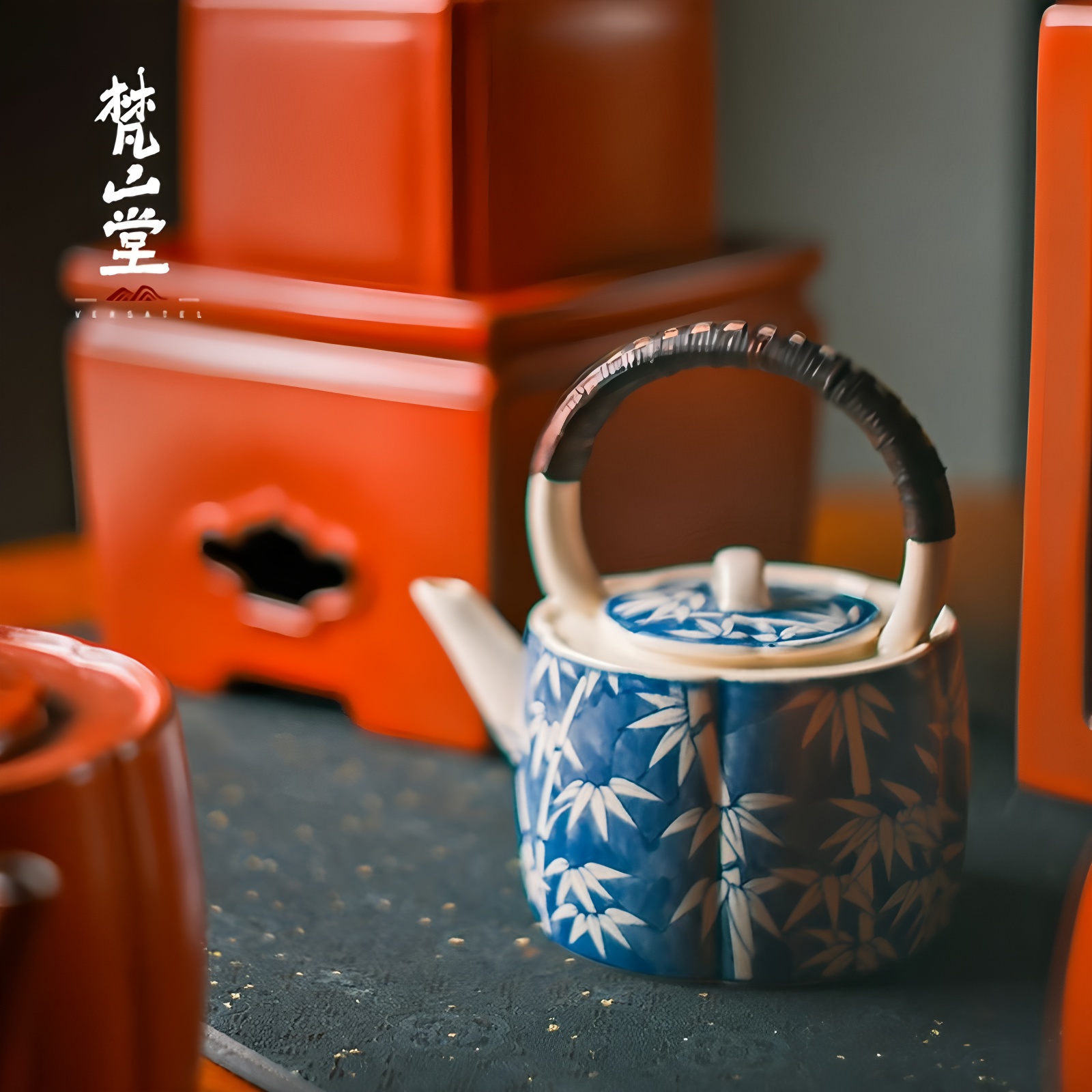 梵山堂手绘青花竹叶对影提梁壶（小）陶瓷茶壶泡茶煮茶壶