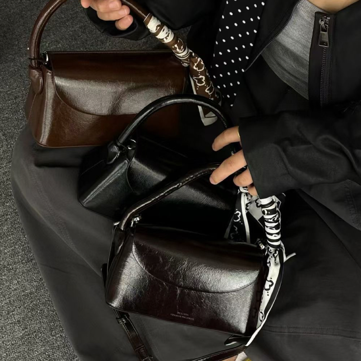 80071新款小众设计高级感方包女时尚百搭单肩斜挎包手提包配丝巾