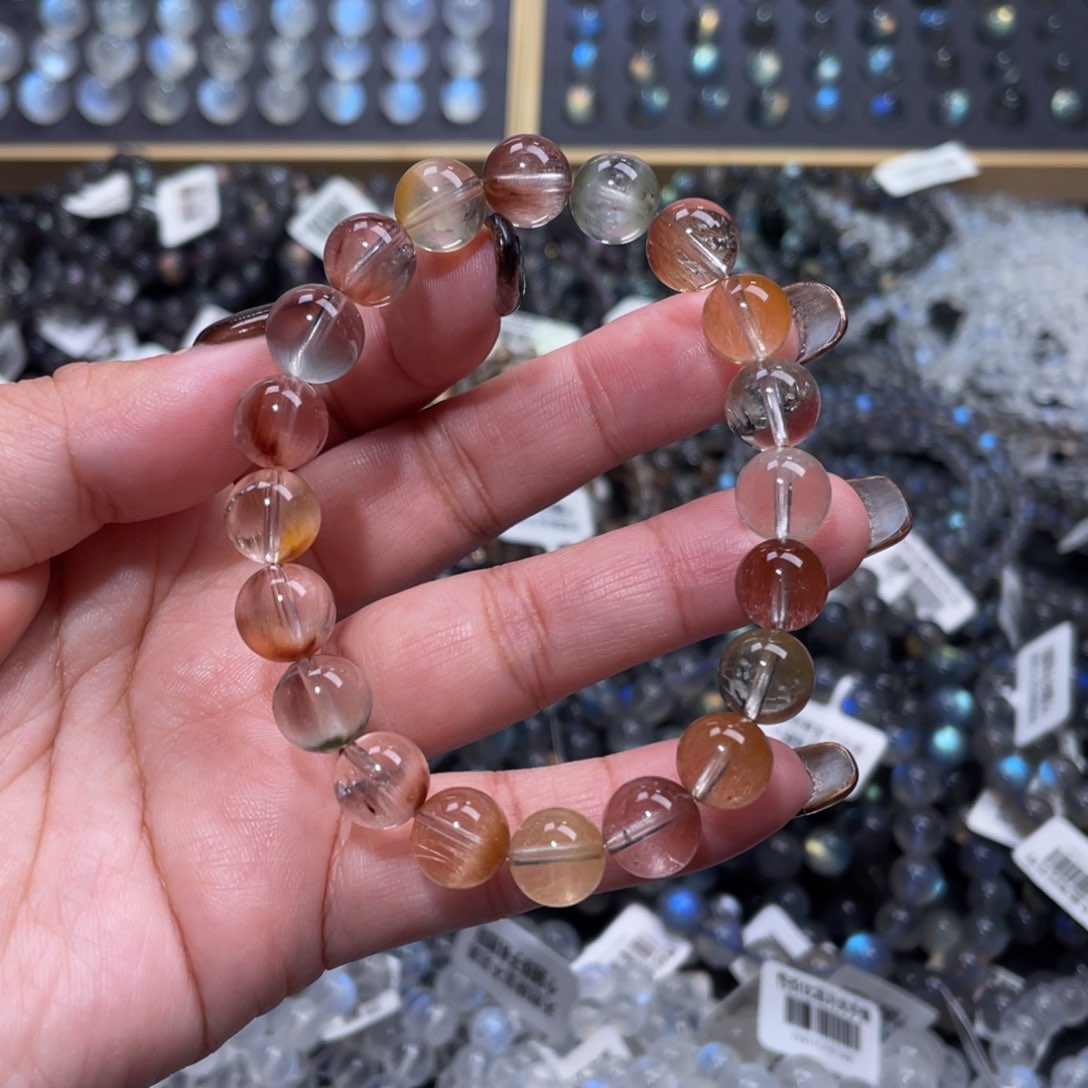 发晶手链未镶嵌冰透彩兔毛手链9.5mm+