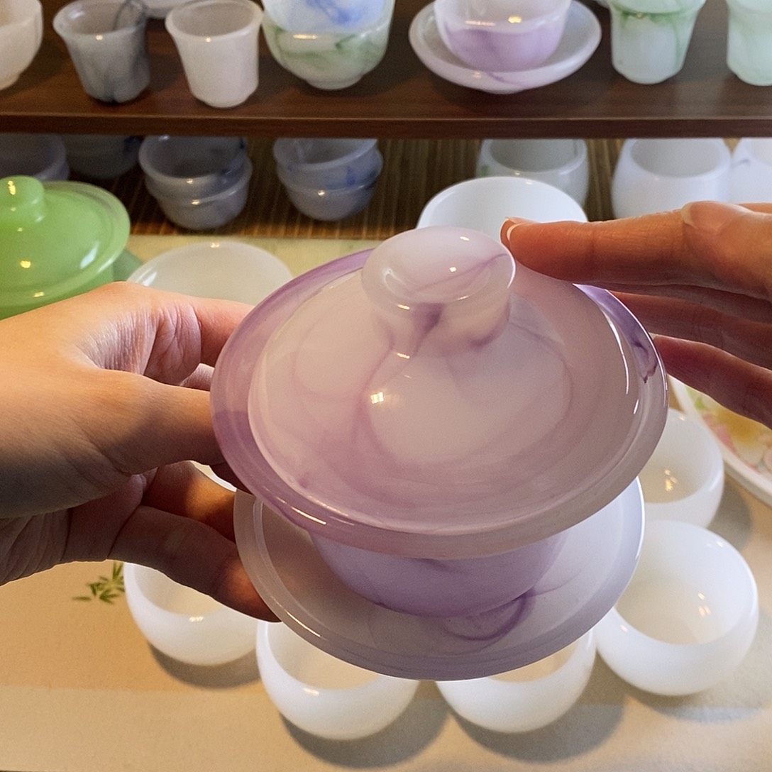 飘紫琉璃盖碗茶具