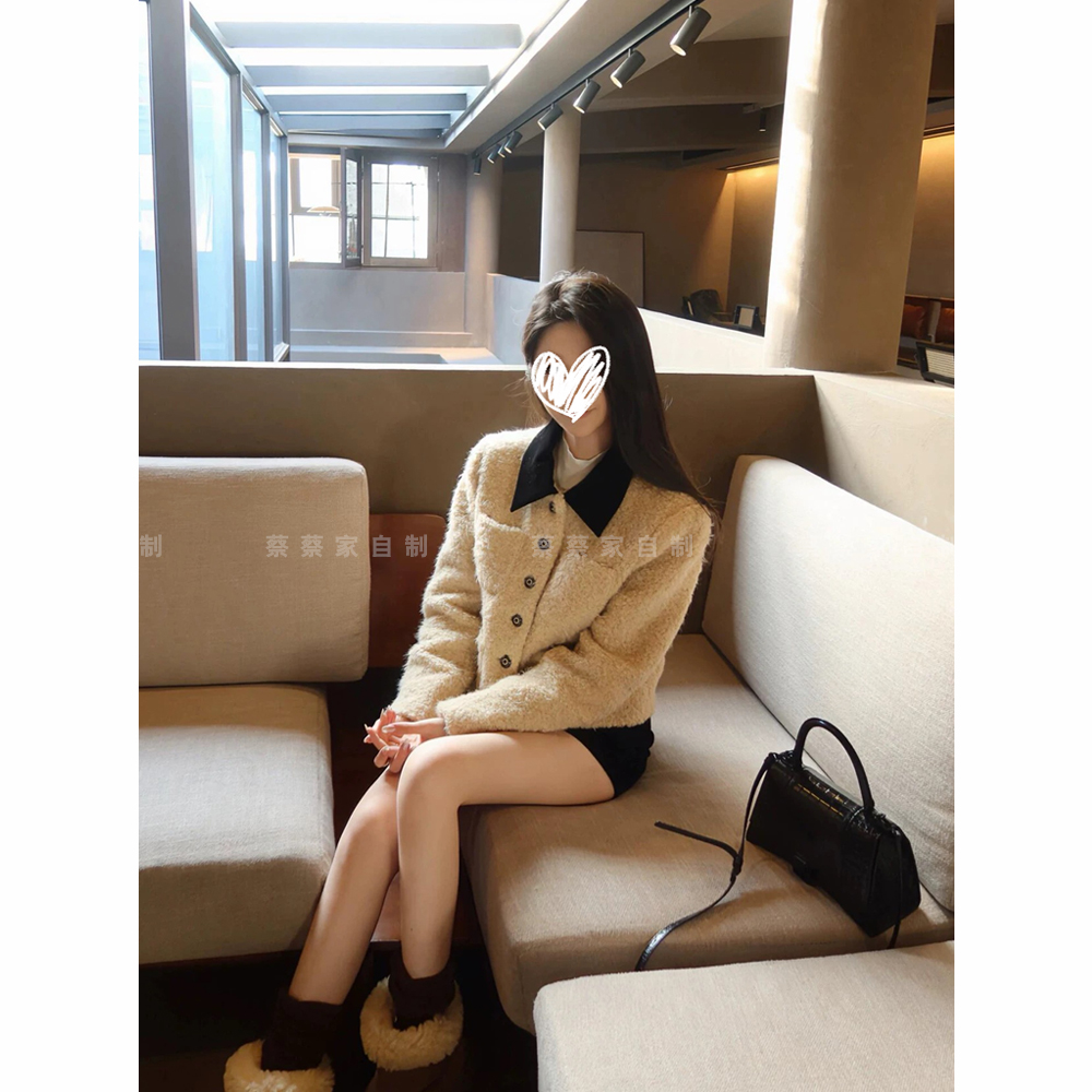 新款【海派甜心】小香风翻领羊羔毛短款休闲慵懒夹棉外套2515#