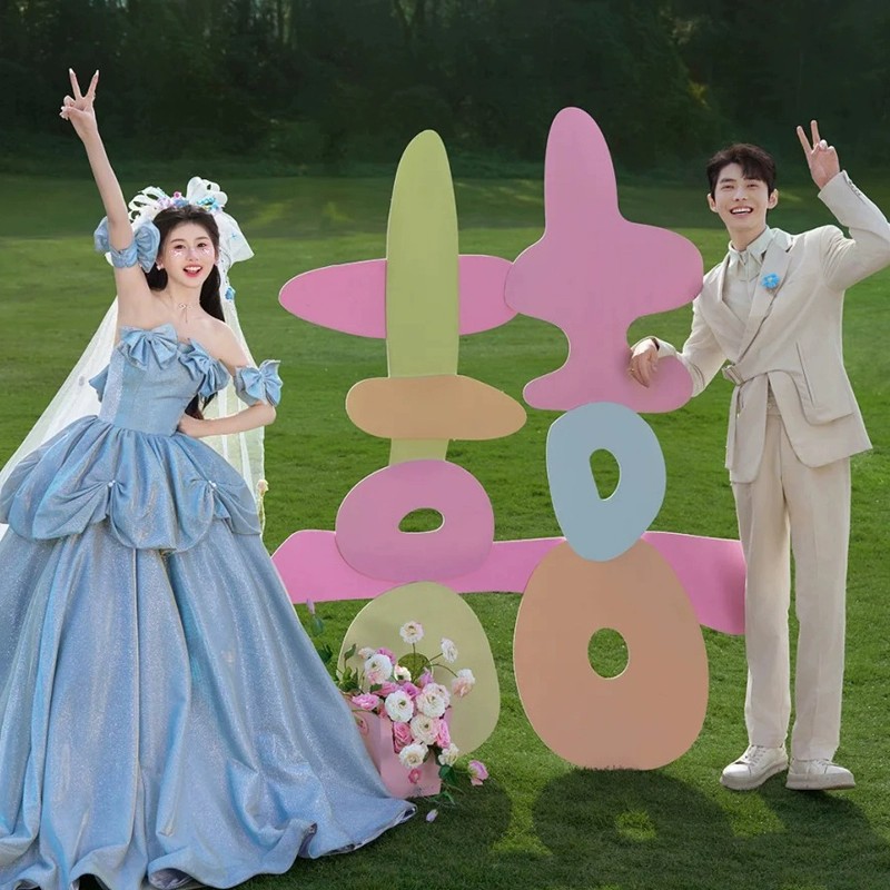 多巴胺彩色大喜字KT板免安装立体婚房布置客厅婚宴国潮风拍照道具