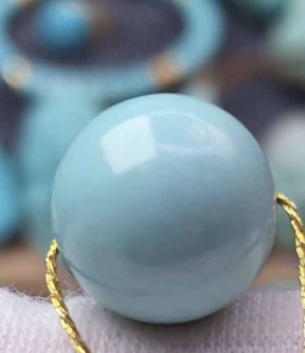 原矿保真绿松石精品菜籽绿圆珠13.2mm/3.02g