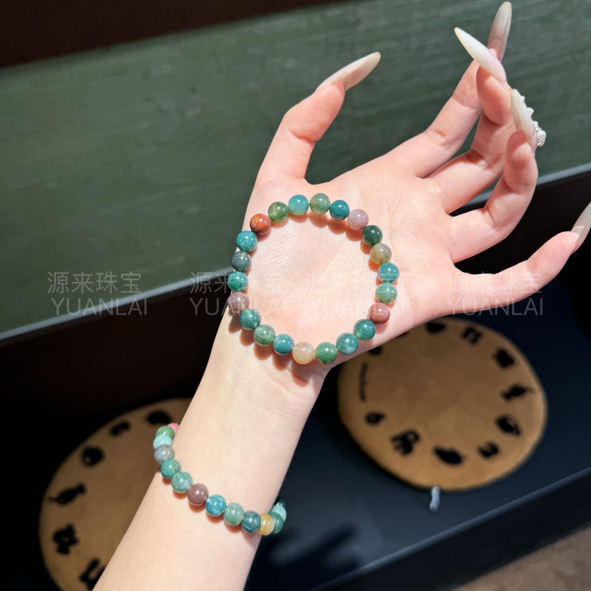 *青绯软串*苔藓/水草玛瑙SHOU手串YL3369