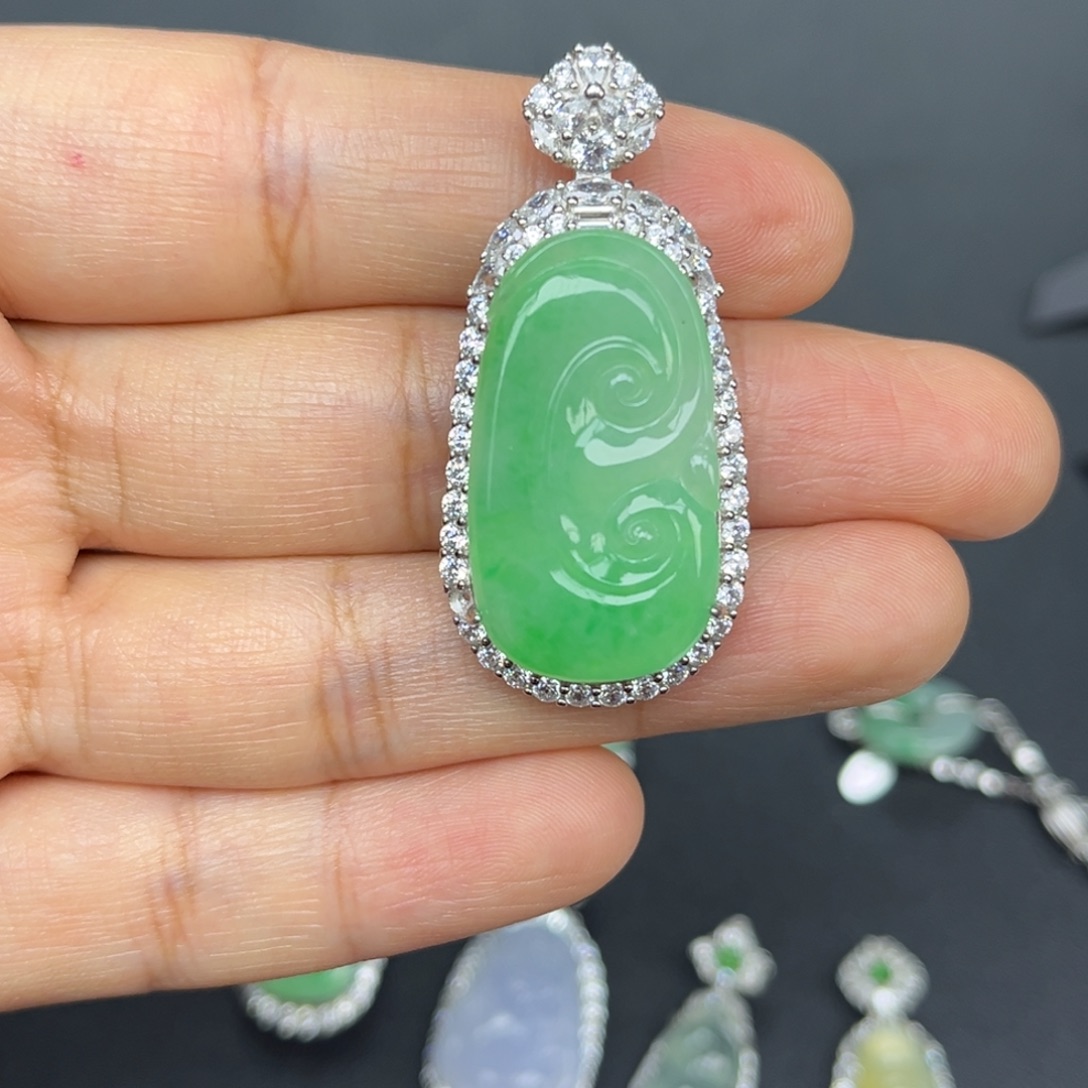 翡翠银S925镶嵌吊坠(不含链)