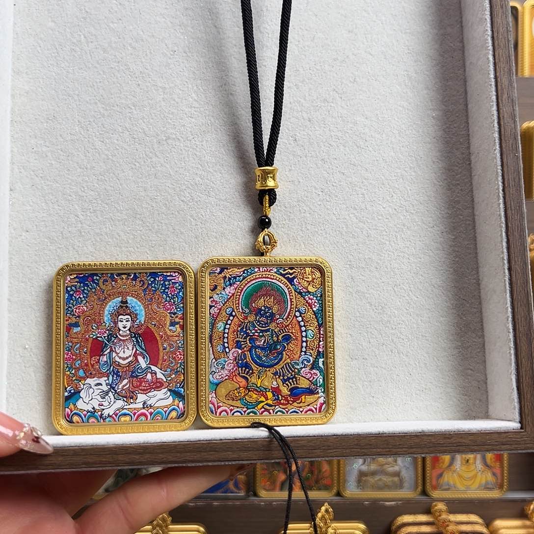 J***r吊坠黑财神 普贤菩萨双面