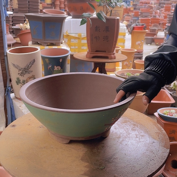 宜兴紫砂绿斗盆点菜大