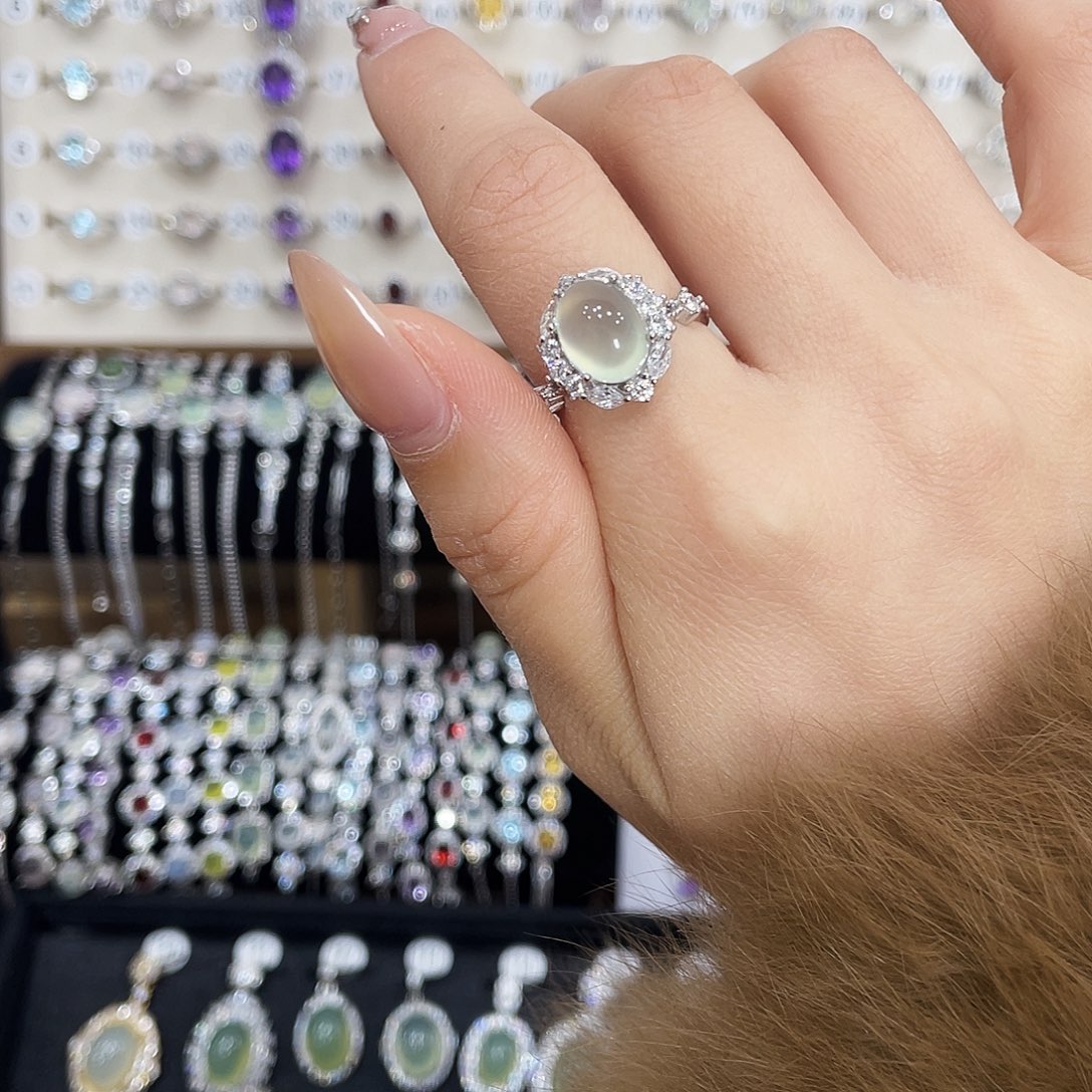 蛇纹石玉银S925镶嵌戒指