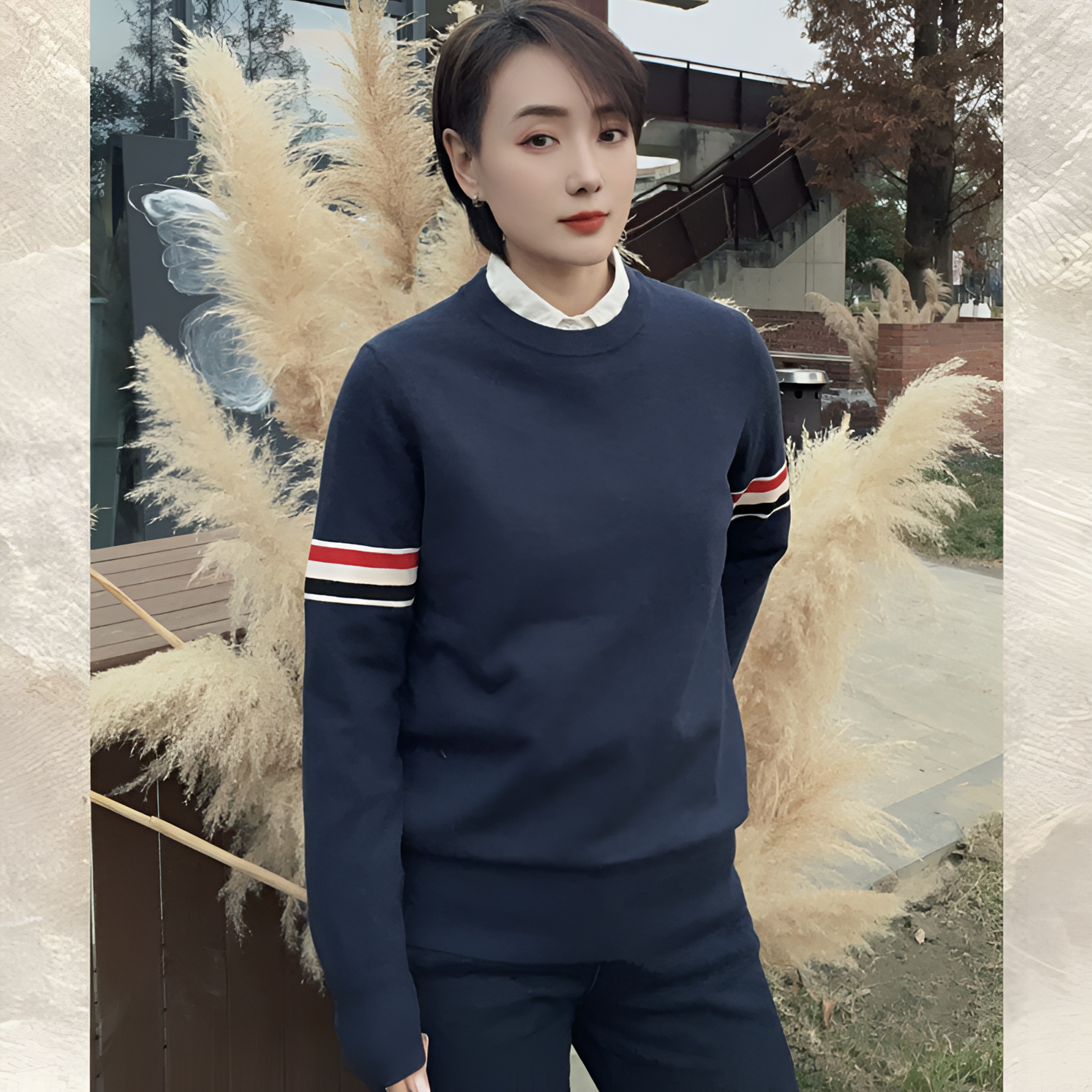 春秋宽松型冬季圆领毛衣针织衫套衫衫时尚百搭