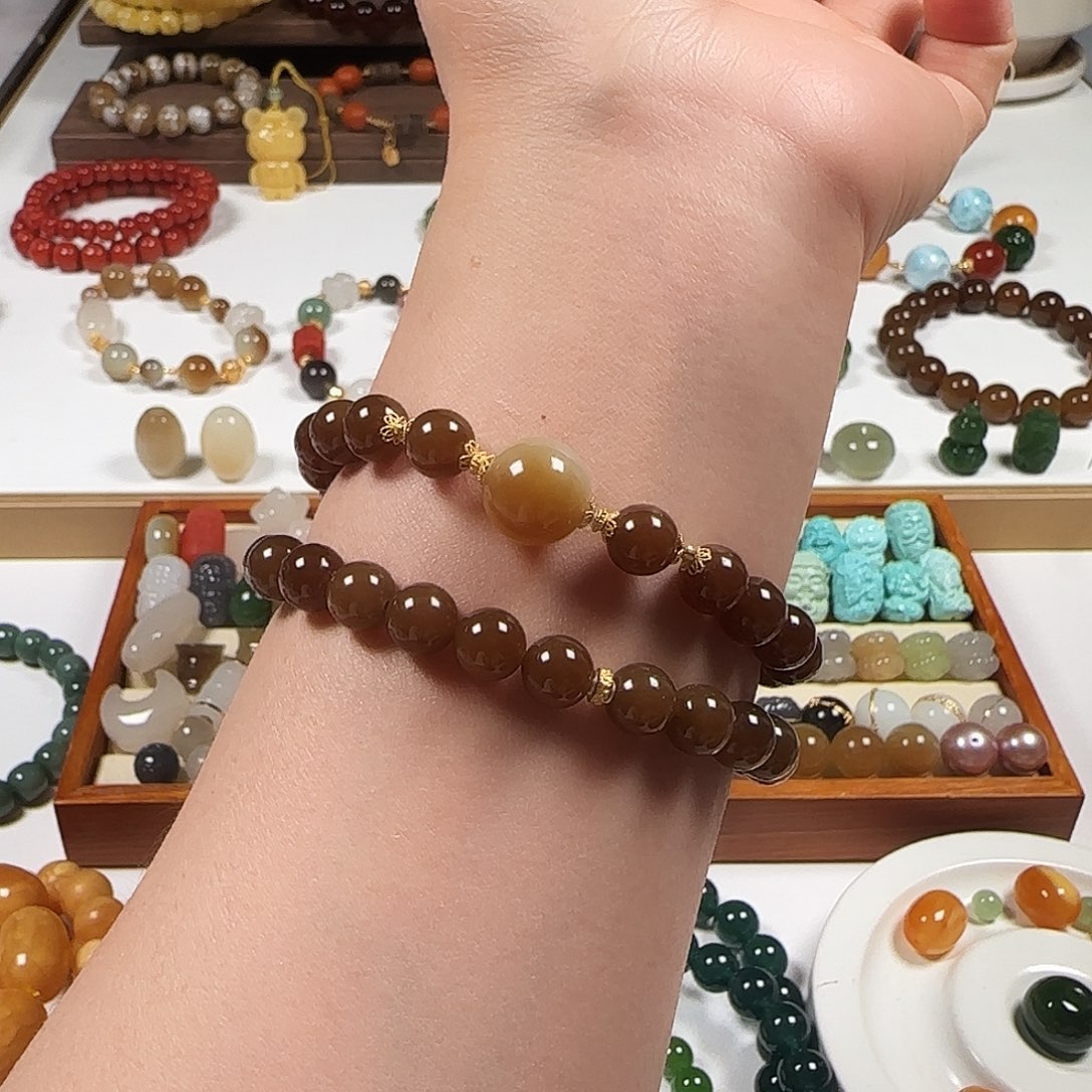 和田玉18K金镶嵌手链