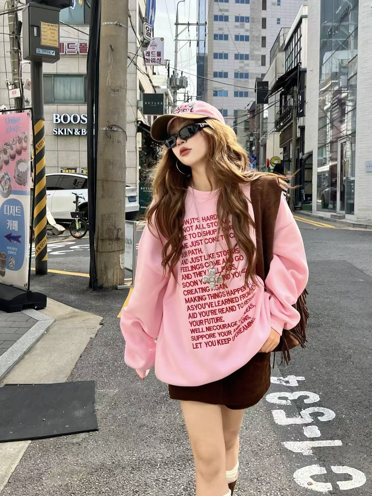 厚款百搭女秋季宽松上衣简约宽松型毛衣