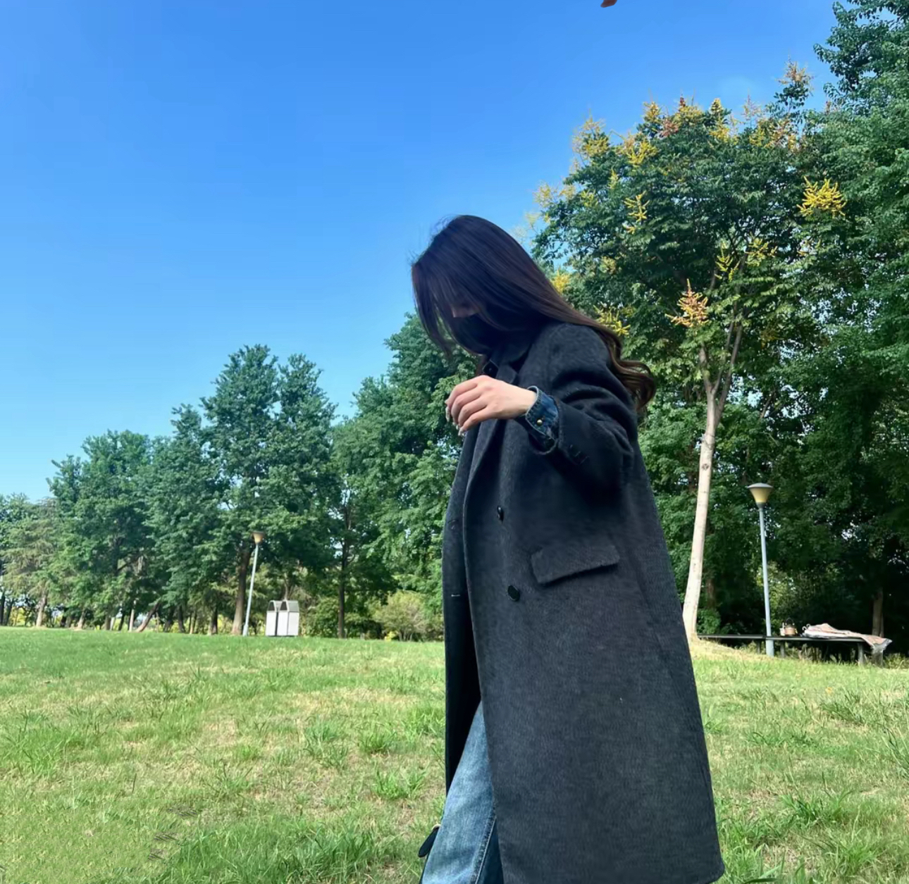 小个子显瘦百搭秋冬时尚西装领羊毛外套大衣直下摆长袖2588