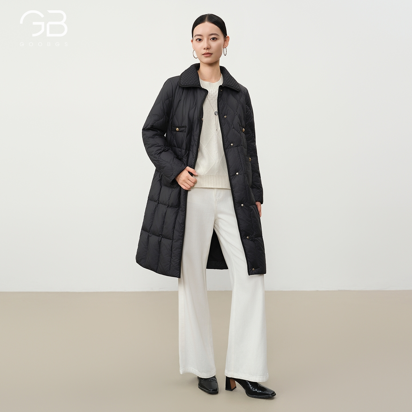 【谷邦L+】翻领系带中长款羽绒服女2025冬季新款G3465365